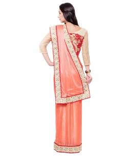 Salmon Lycra Mirror Work Border Sarees