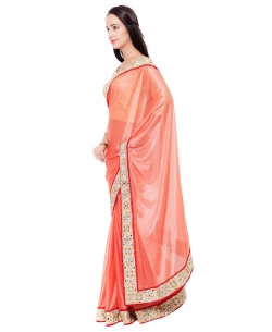 Salmon Lycra Mirror Work Border Sarees