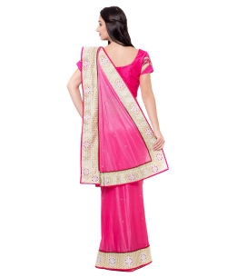 Deep Pink Lycra Stones Border Sarees