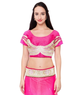 Deep Pink Lycra Stones Border Sarees