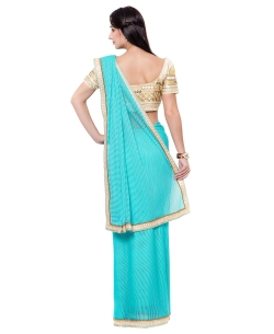 Sky Blue Lycra Lace Style Border Sarees