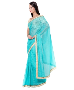 Sky Blue Lycra Lace Style Border Sarees