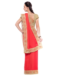 Valentine Red Chiffon Solid Border Sarees