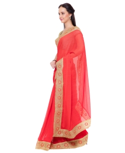Valentine Red Chiffon Solid Border Sarees