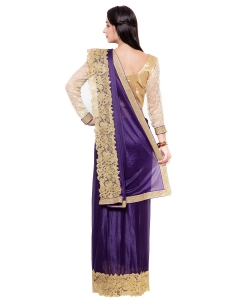 Indigo Lycra Lace Style Border Sarees