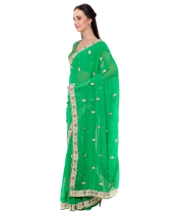 Green Georgette Stones Border Sarees