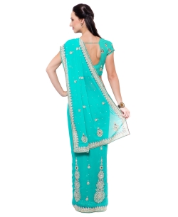 Pale Turquoise Georgette Stones Border Sarees