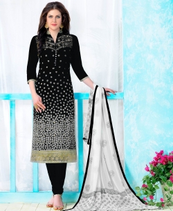 Black Cambric Cotton Embroidered Chudidhar Suits