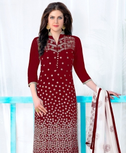 Maroon Cambric Cotton Embroidered Chudidhar Suits