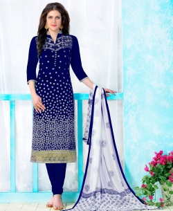 Navy Blue Cambric Cotton Embroidered Chudidhar Suits