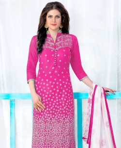 Fuchsia Cambric Cotton Embroidered Chudidhar Suits