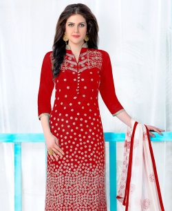 Red Cambric Cotton Embroidered Chudidhar Suits