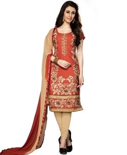 Rust Cambric Cotton Embroidered Chudidhar Suits