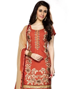 Rust Cambric Cotton Embroidered Chudidhar Suits