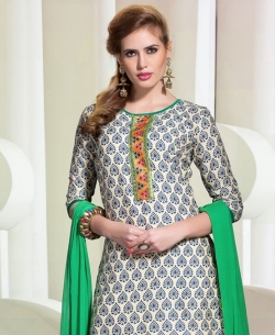 Off White And Blue Cotton Printed Chudidhar Suits