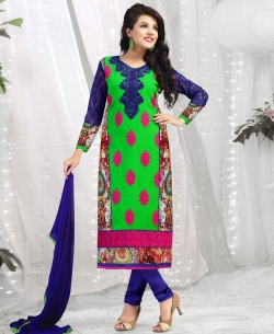 Lime Green Georgette Lace Style Chudidhar Suits