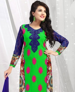 Lime Green Georgette Lace Style Chudidhar Suits