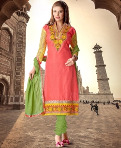Orange Cotton Embroidered Chudidhar Suits