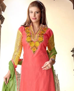 Orange Cotton Embroidered Chudidhar Suits
