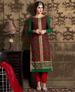 Green And Red Georgette Embroidered Chudidhar Suits