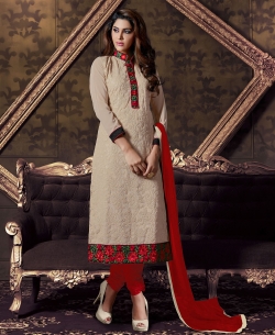 Grey Georgette Lace Style Chudidhar Suits