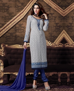 Grey Georgette Embroidered Chudidhar Suits