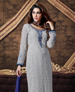 Grey Georgette Embroidered Chudidhar Suits