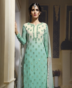 Medium Aquamarine Georgette Embroidered Chudidhar Suits