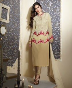 Beige Georgette Embroidered Chudidhar Suits
