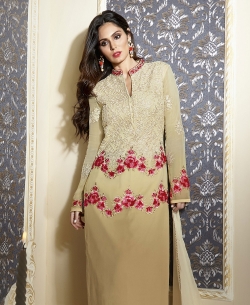 Beige Georgette Embroidered Chudidhar Suits
