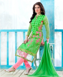 Green Cotton Embroidered Chudidhar Suits