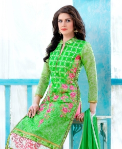 Green Cotton Embroidered Chudidhar Suits