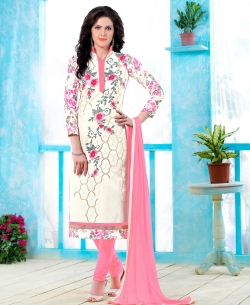 Cream Cotton Embroidered Chudidhar Suits