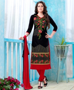 Black Cotton Embroidered Chudidhar Suits