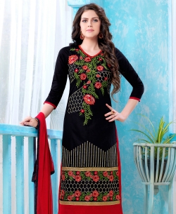 Black Cotton Embroidered Chudidhar Suits