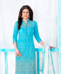 Sky Blue Cotton Embroidered Chudidhar Suits