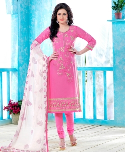 Pink Cotton Embroidered Chudidhar Suits