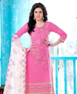 Pink Cotton Embroidered Chudidhar Suits