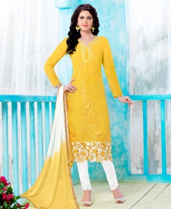 Yellow Cotton Embroidered Chudidhar Suits