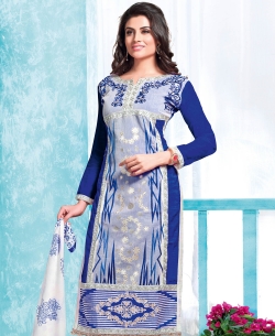 Blue And Grey Cotton Embroidered Chudidhar Suits