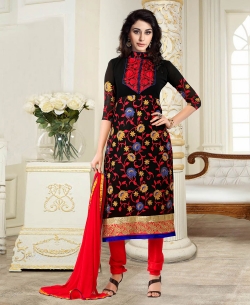 Black Georgette Embroidered Chudidhar Suits