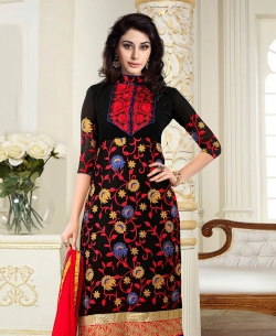 Black Georgette Embroidered Chudidhar Suits