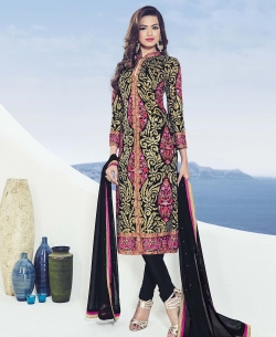 Black And Pink Georgette Embroidered Chudidhar Suits