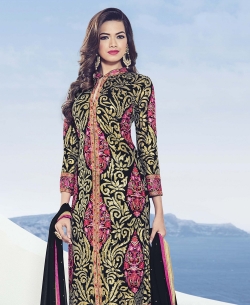 Black And Pink Georgette Embroidered Chudidhar Suits