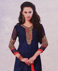 Navy Blue Georgette Embroidered Chudidhar Suits