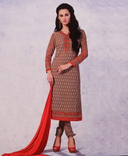 Tan Brown Georgette Blend Embroidered Chudidhar Suits