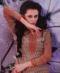 Tan Brown Georgette Blend Embroidered Chudidhar Suits