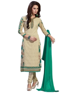 Beige Georgette Blend Embroidered Chudidhar Suits