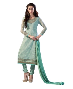 Turquoise Georgette Blend Embroidered Chudidhar Suits