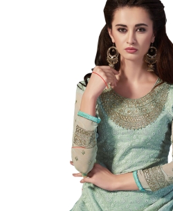 Turquoise Georgette Blend Embroidered Chudidhar Suits